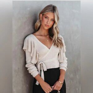 VICI Myra Knit Ruffle Sweater Top Wool Blend in Beige SzM 56